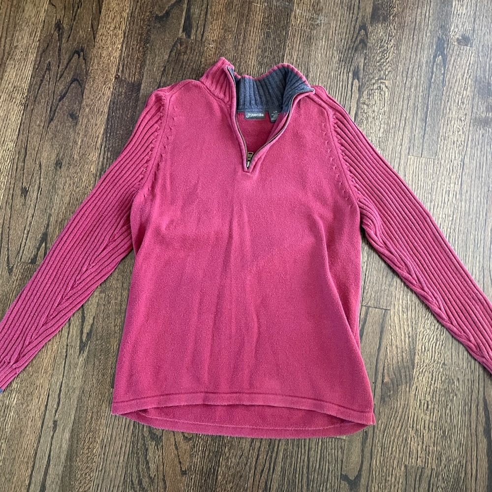 red quarter zip sweater